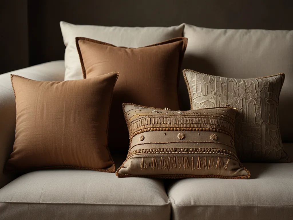 Decorative cushions and throw pillows in earthy tones
