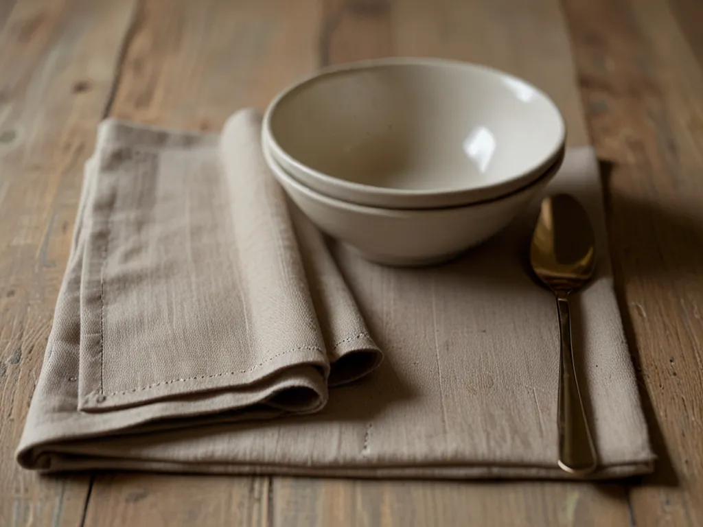 Table linens and placemats in natural linen fabric